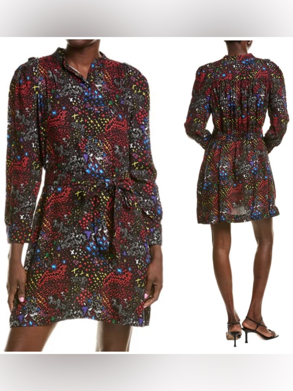 ZADIG & VOLTAIRE Glam Rock Noir Long Sleeve Belted Tie-Waist Mini Dress NWT $498